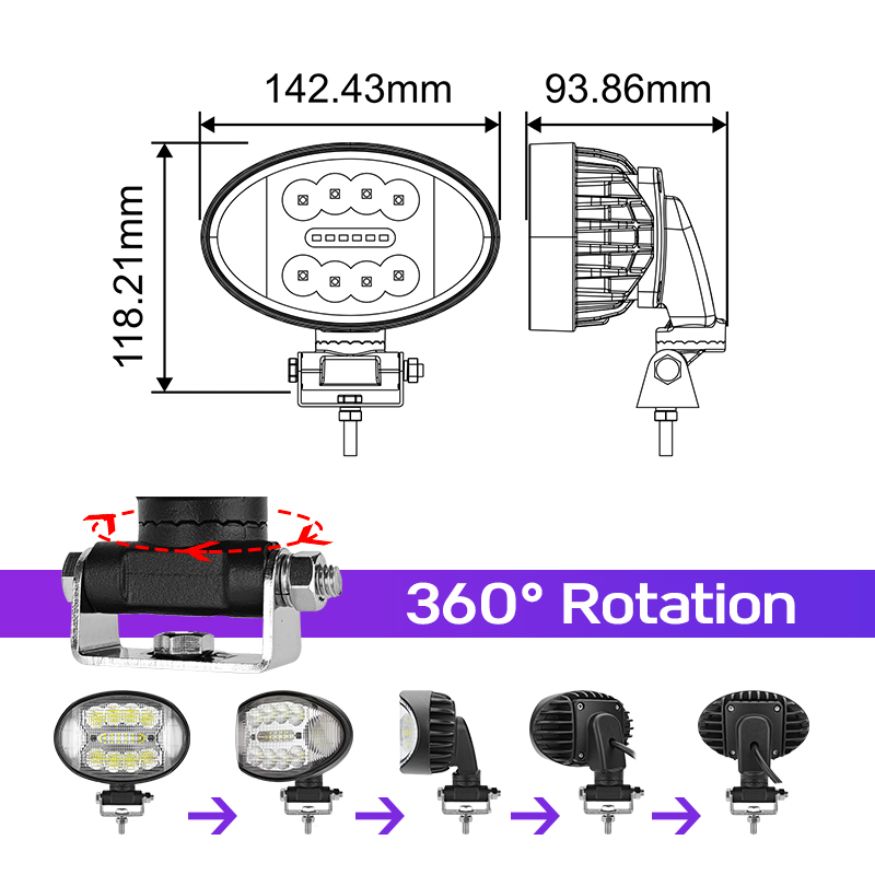 WETECH 42W three-sided illuminated LED work light Rotating stand floodlight