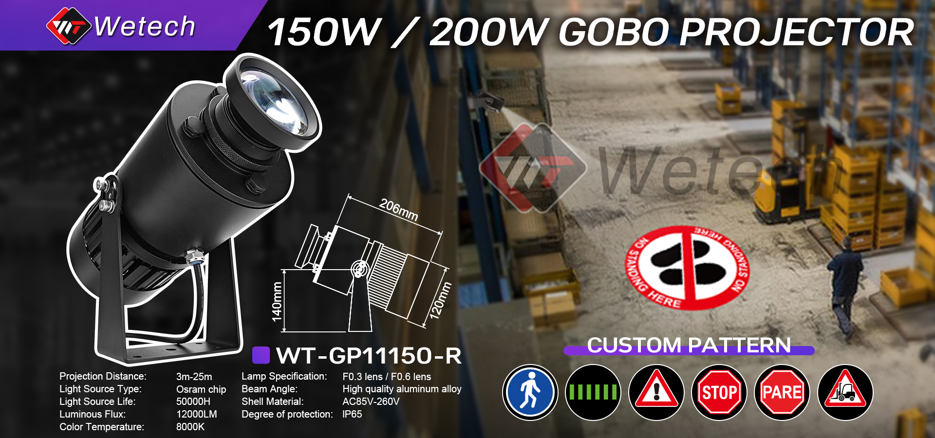 WETECH 150W Gobo Projector Custom Logo Advertising Light